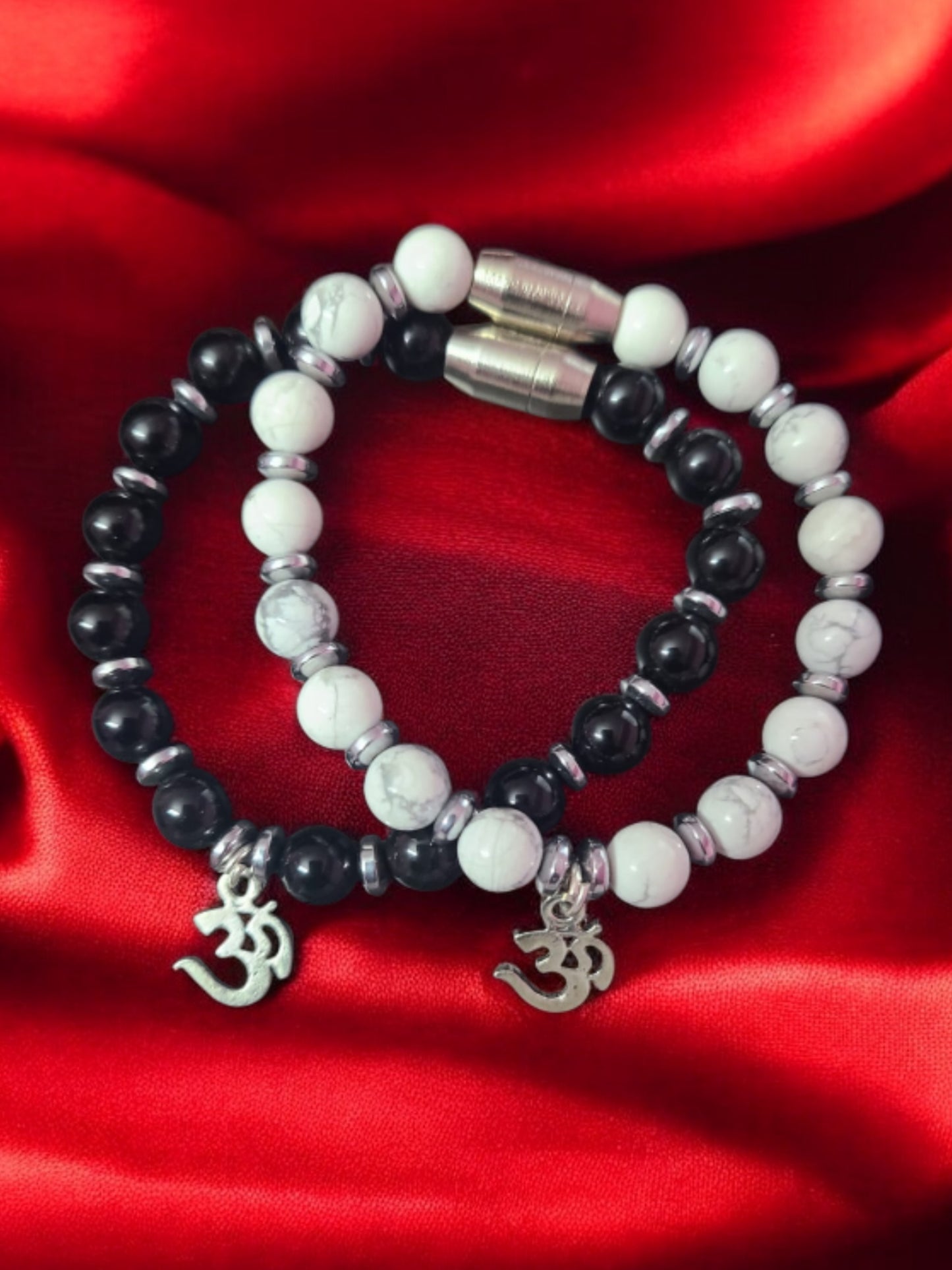 Couples Bracelet with Howlite and Black Tourmaline