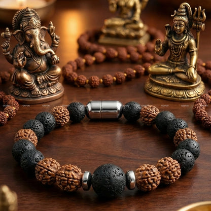 Rudraksha with Lava - The Sacred Fusion Bracelet