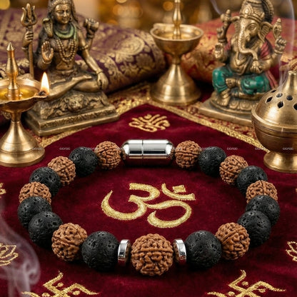 Rudraksha with Lava - The Sacred Fusion Bracelet